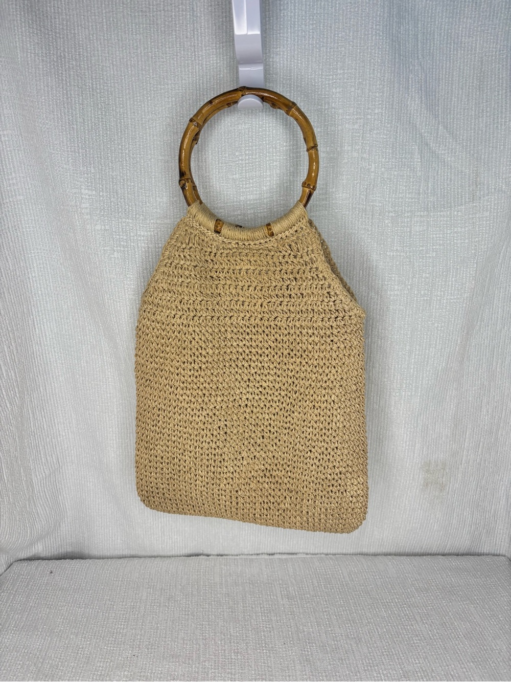Handwoven Natural Beige Tote with Bamboo Ring Handles